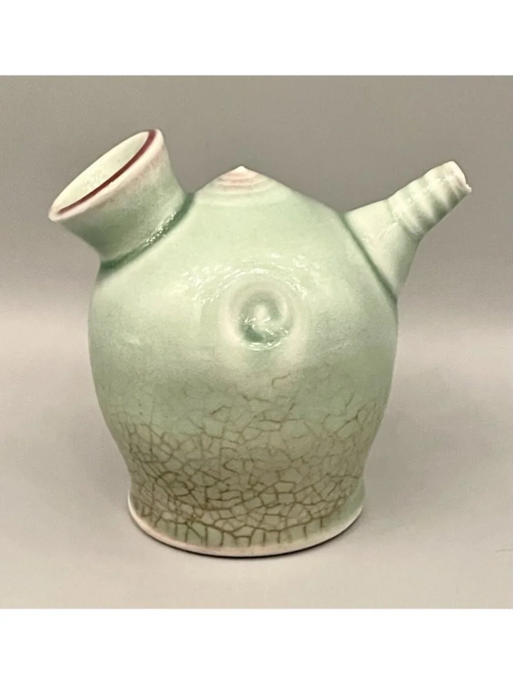 Vintage Chinese Celadon Glazed Fish Zun Pouring Vessel Art Pottery